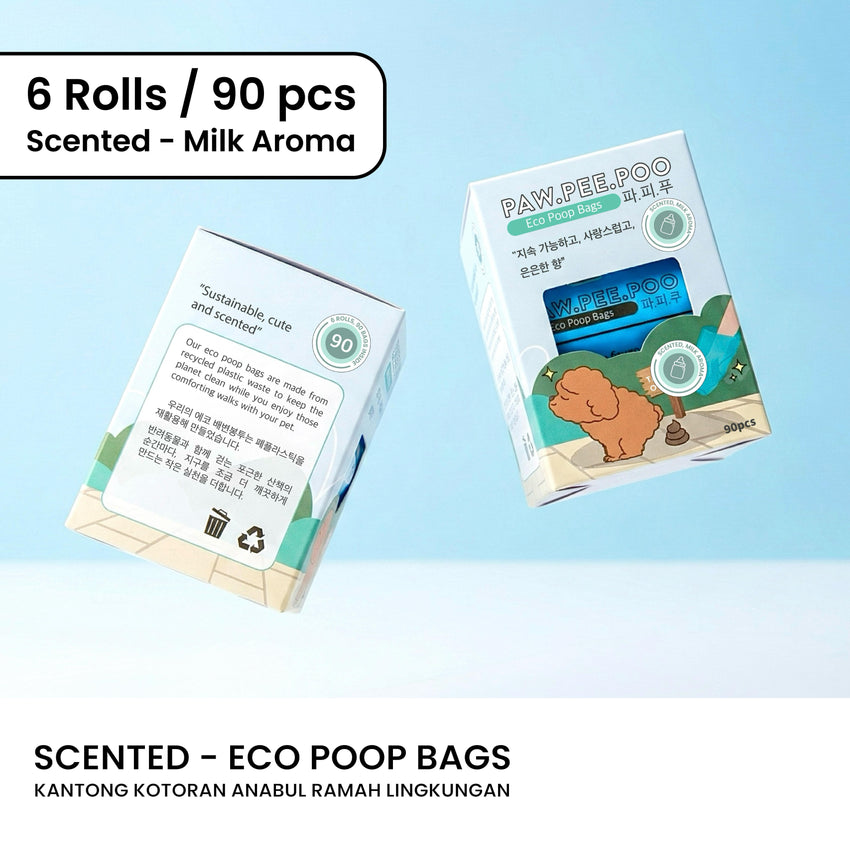 PAWPEEPOO Kantong Kotoran Anjing Kucing Eco Poop Bag 6 Roll Milk Flavor - Pet Republic Indonesia
