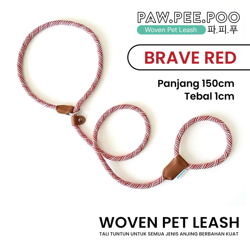 PAWPEEPOO Tali Tuntun Anjing Woven Pet Leash Brave Red Pet Collar and Leash Tidak ada merek 