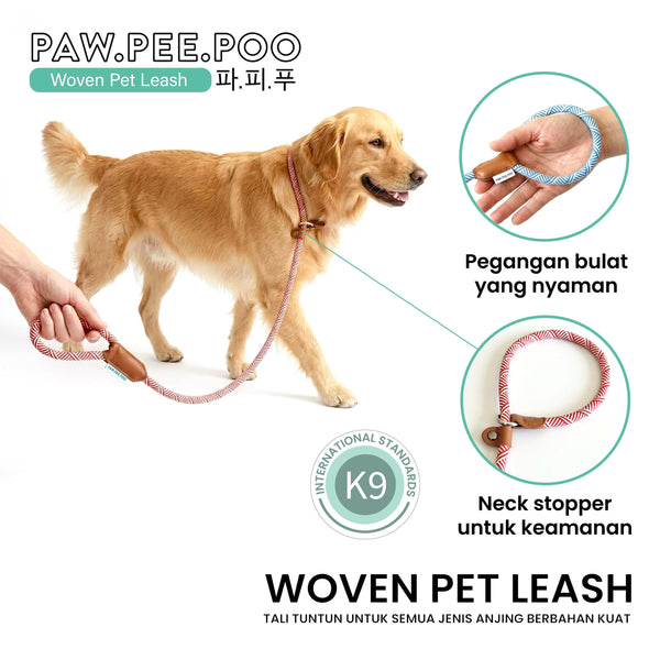 PAWPEEPOO Tali Tuntun Anjing Woven Pet Leash Calm Blue Pet Collar and Leash Tidak ada merek 