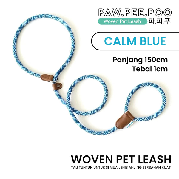 PAWPEEPOO Tali Tuntun Anjing Woven Pet Leash Calm Blue Pet Collar and Leash Tidak ada merek 