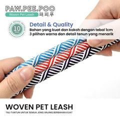 PAWPEEPOO Tali Tuntun Anjing Woven Pet Leash Cool Black Pet Collar and Leash Tidak ada merek 