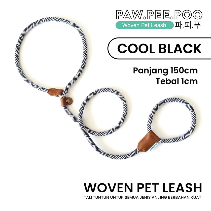 PAWPEEPOO Tali Tuntun Anjing Woven Pet Leash Cool Black Pet Collar and Leash Tidak ada merek 