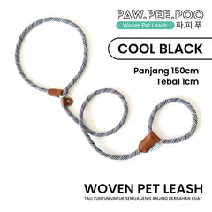 PAWPEEPOO Tali Tuntun Anjing Woven Pet Leash Cool Black Pet Collar and Leash Tidak ada merek 