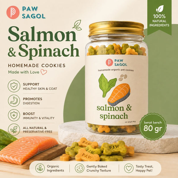 PAWSAGOL Homemade Cookies Salmon Spinach 80gr Dog Snack Tidak ada merek 