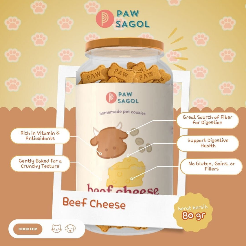 PAWSAGOL Snack Anjing Homemade Cookies Beef Cheese 80gr no type Tidak ada merek 