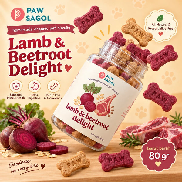 PAWSAGOL Snack Anjing Homemade Cookies Lamb Beetroot 80gr Dog Snack Paw Sagol 