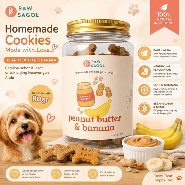 PAWSAGOL Snack Anjing Homemade Cookies Peanut Butter Banana 80gr Dog Snack Tidak ada merek 