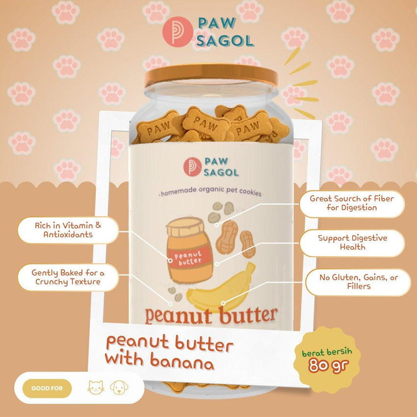 PAWSAGOL Snack Anjing Homemade Cookies Peanut Butter Banana 80gr Dog Snack Tidak ada merek 
