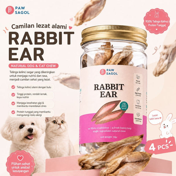 PAWSAGOL Snack Anjing Kucing Dried Rabbit Ear 4pcs Dog Snack Tidak ada merek 