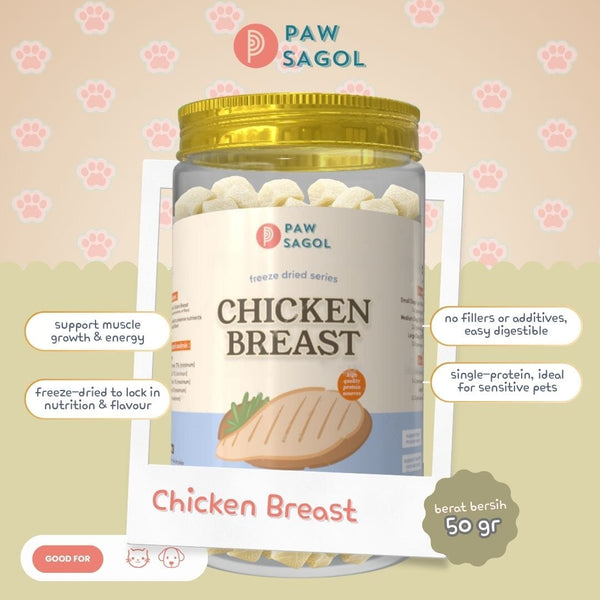 PAWSAGOL Snack Anjing Kucing Freeze Dried Chicken Breast 50gr no type Tidak ada merek 