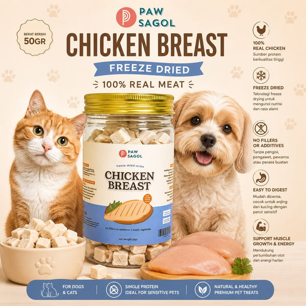 PAWSAGOL Snack Anjing Kucing Freeze Dried Chicken Breast 50gr no type Tidak ada merek 