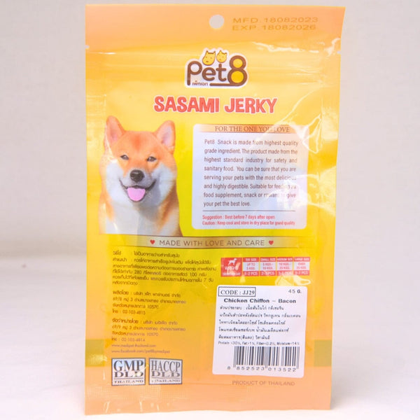 PET8 Snack Anjing Dog Snack Chicken Chiffon Bacon 45g no type Tidak ada merek 