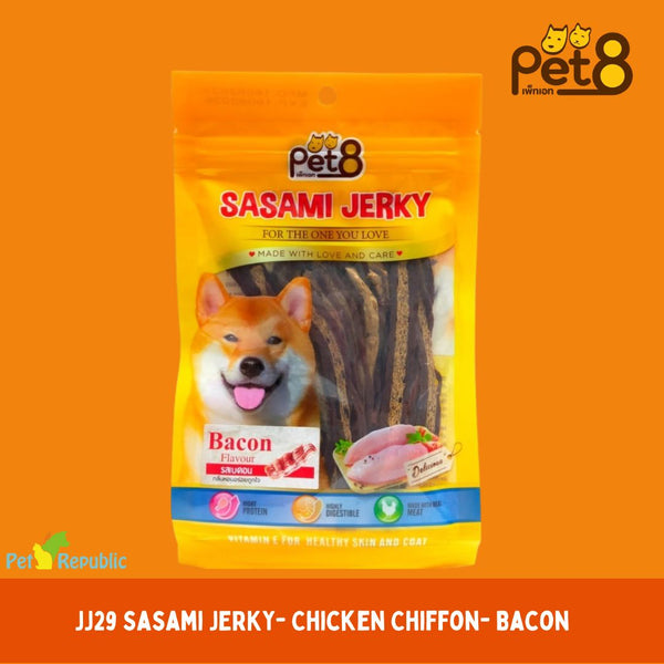 PET8 Snack Anjing Dog Snack Chicken Chiffon Bacon 45g no type Tidak ada merek 