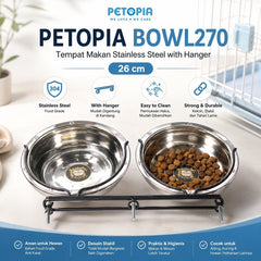 PETOPIA BOWL270 Tempat Makan Stainless Steel with Hanger 26cm no type Tidak ada merek 