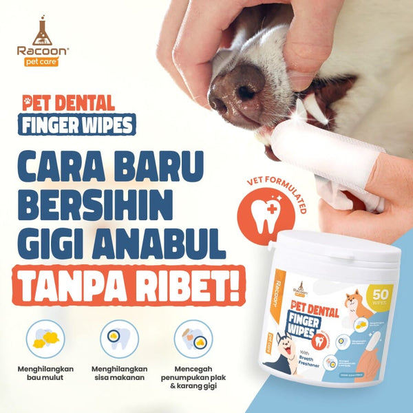 RACOON Pembersih Gigi Pet Dental Finger Wipes 50pcs Hobi & Koleksi > Perawatan Hewan > Grooming Hewan Racoon 