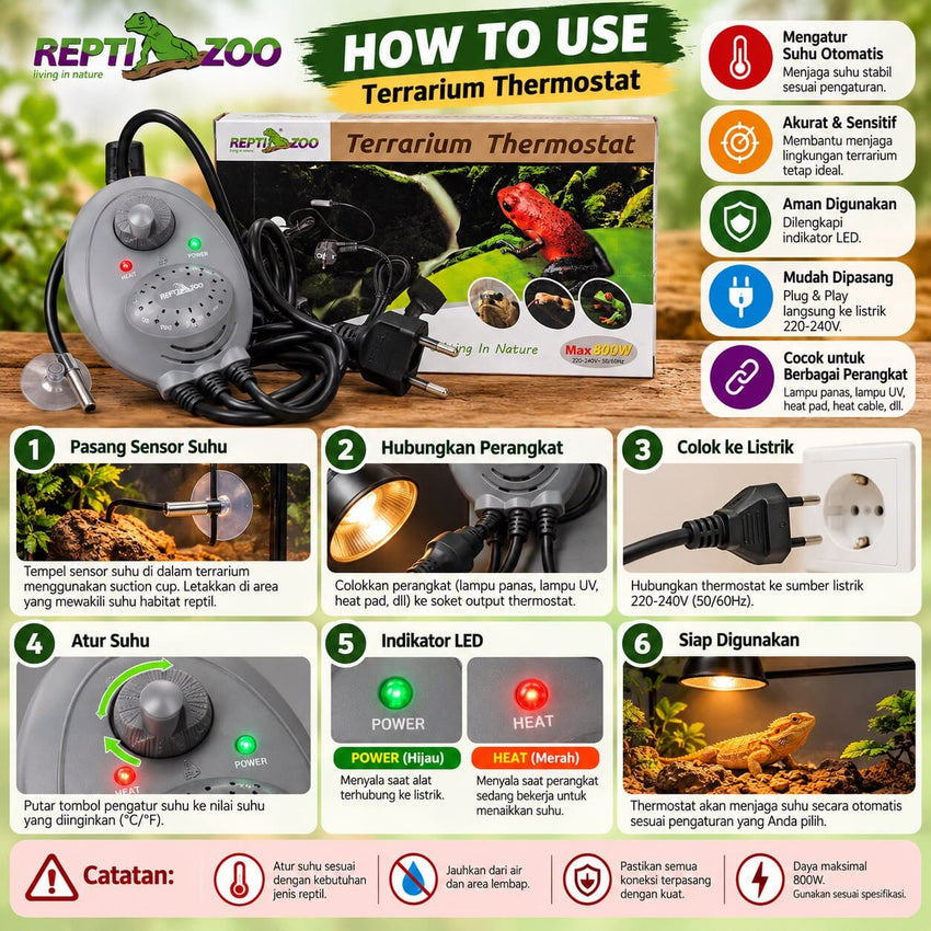 REPTIZOO Aksesories Kandang Reptil Terrarium Thermostat Reptile Habitat Supplies Tidak ada merek 