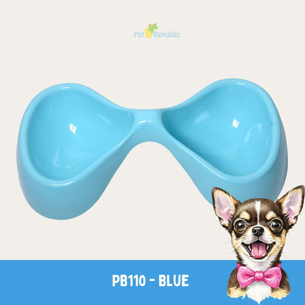 Tempat Makan Anjing TOPINDO PB110 Bowtie Double Bowl BLUE 30cm Pet Bowl Topindo 