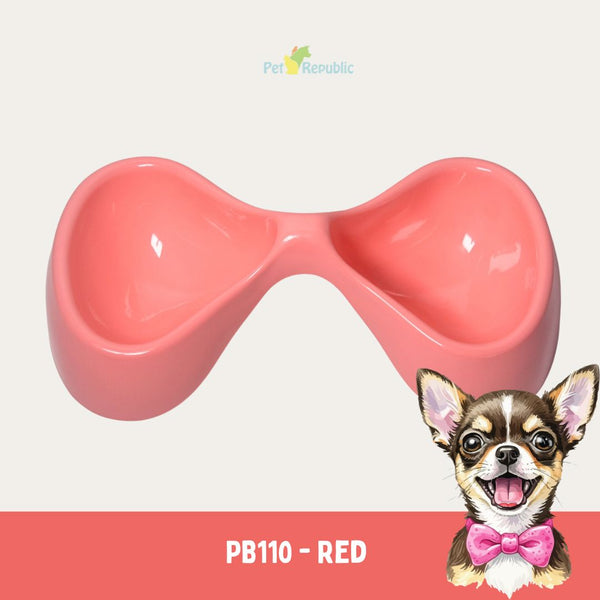Tempat Makan Anjing TOPINDO PB110 Bowtie Double Bowl RED 30cm Pet Bowl Topindo 