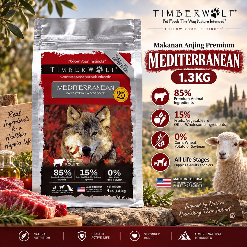 TIMBERWOLF Makanan Anjing Premium MEDITERRANEAN Lamb 1,3kg no type Tidak ada merek 