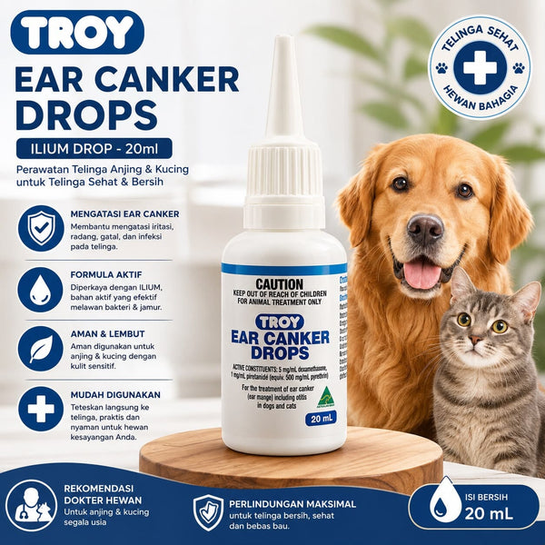 TROY Kutu Telinga Anjing Kucing Ear Canker Ilium Drop 20ml no type Tidak ada merek 