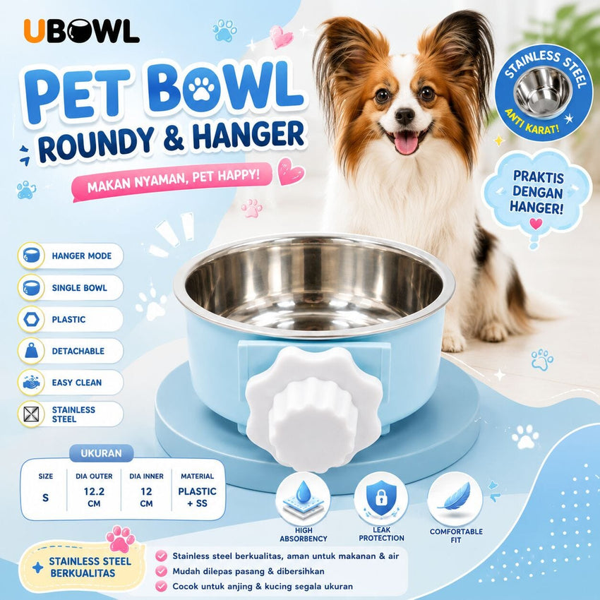 UBOWL UB1 Tempat Makan Pet Bowl Roundy And Hanger Blue Pet Bowl Ubowl 