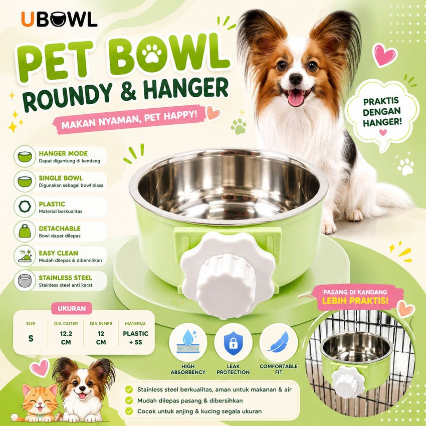 UBOWL UB1 Tempat Makan Pet Bowl Roundy And Hanger Green Pet Bowl Tidak ada merek 