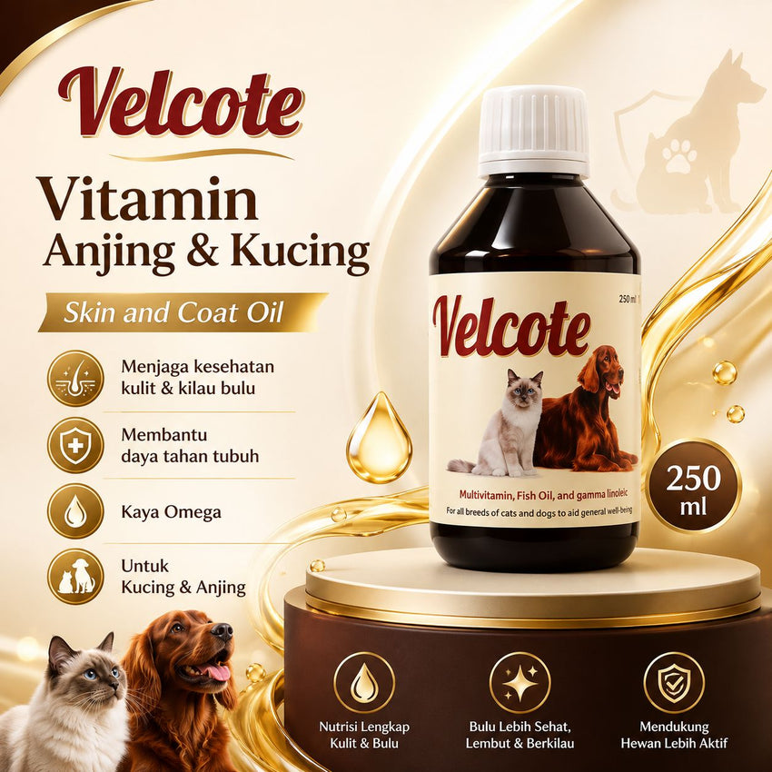 VELCOTE Vitamian Anjing Kucing Skin and Coat Oil for Cat and Dog 250ml Pet Vitamin & Supplement NoBrand 