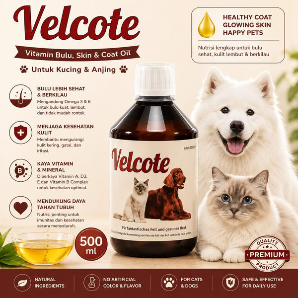 VELCOTE Vitamin Bulu Skin and Coat Oil For Cat and Dog 500ml Pet Vitamin & Supplement Tidak ada merek 