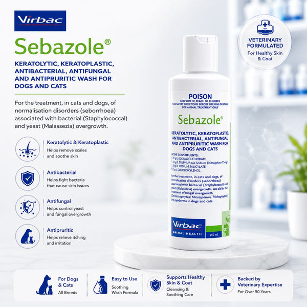 VIRBAC Shampoo Jamur Anjing Kucing SEBAZOLE 250ml no type Tidak ada merek 