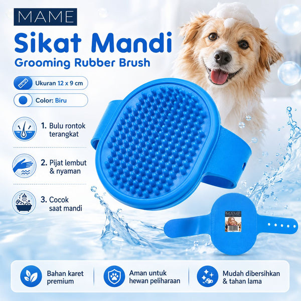 MAME Sikat Mandi Grooming Rubber Brush Blue 12x9cm