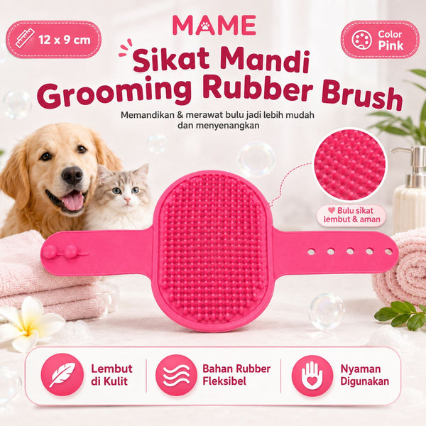 MAME Sikat Mandi Grooming Rubber Brush Pink 12x9cm