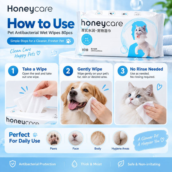HONEYCARE Tisu Basah Pet Antibacterial Wet Wipes 20pcs