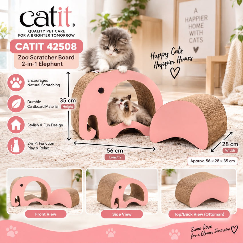 CATIT 42508 Mainan Kucing Zoo Scratcher Board 2in1 Elephant