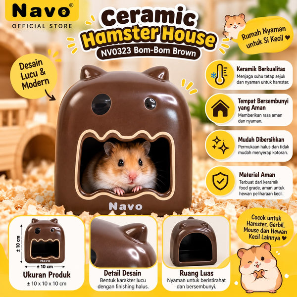 NAVO Rumah Hamster NV0323 Ceramic Hamster House Bom-Bom Brown