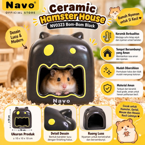NAVO Rumah Hamster NV0323 Ceramic Hamster House Bom-Bom Black