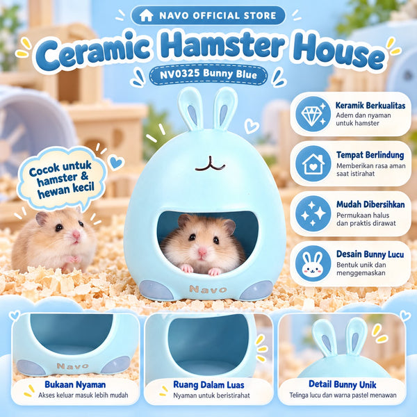 NAVO Rumah Hamster NV0325 Ceramic Hamster House Bunny Blue