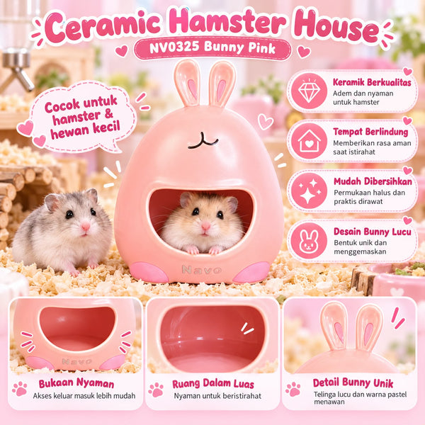 NAVO Rumah Hamster NV0325 Ceramic Hamster House Bunny Pink