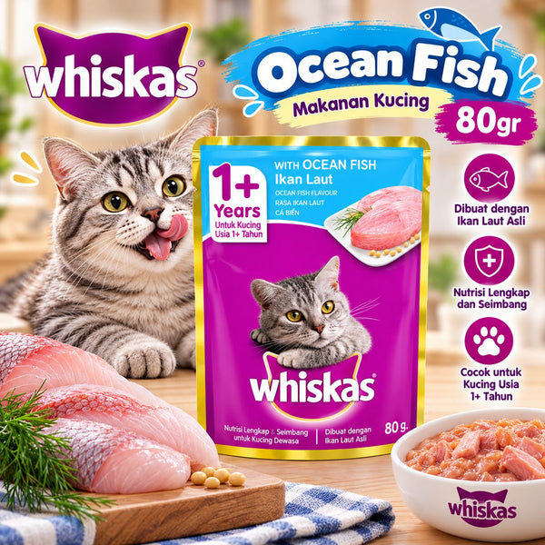 WHISKAS 1+ Makanan Kucing Wetfood Ocean Fish 80gram