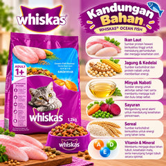 WHISKAS Makanan Kucing Dryfood 1+ Ocean Fish 1,2kg