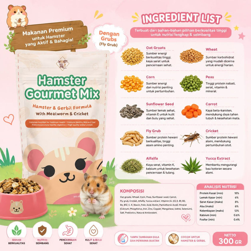 WORMTAIL Makanan Hamster Gourmet Mix With Grubs 300gr no type Tidak ada merek 