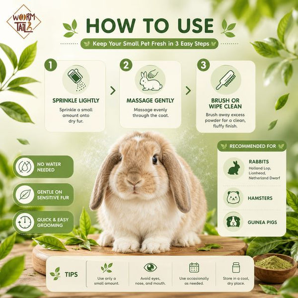 WORMTAIL Shampoo Kering Dry Powder Green Tea 60gr Small Animal Supplies Tidak ada merek 