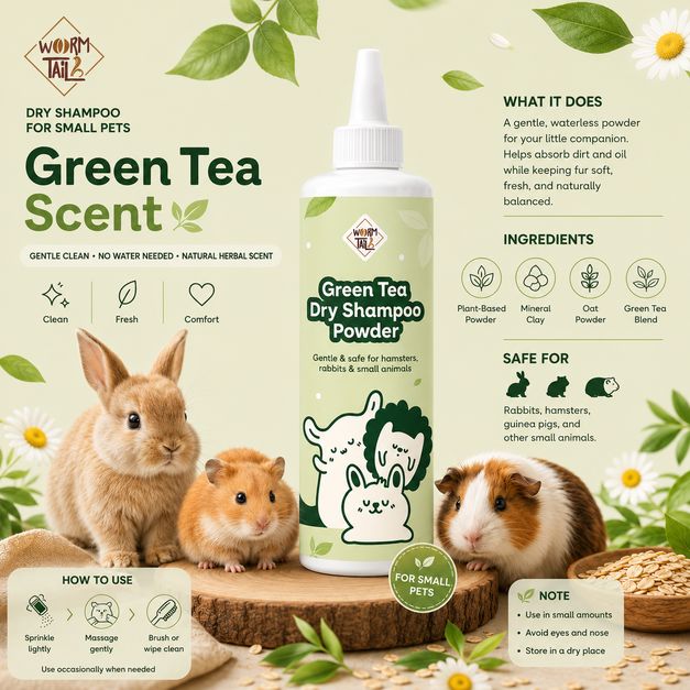 WORMTAIL Shampoo Kering Dry Powder Green Tea 60gr Small Animal Supplies Tidak ada merek 