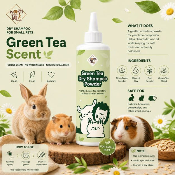 WORMTAIL Shampoo Kering Dry Powder Green Tea 60gr Small Animal Supplies Tidak ada merek 