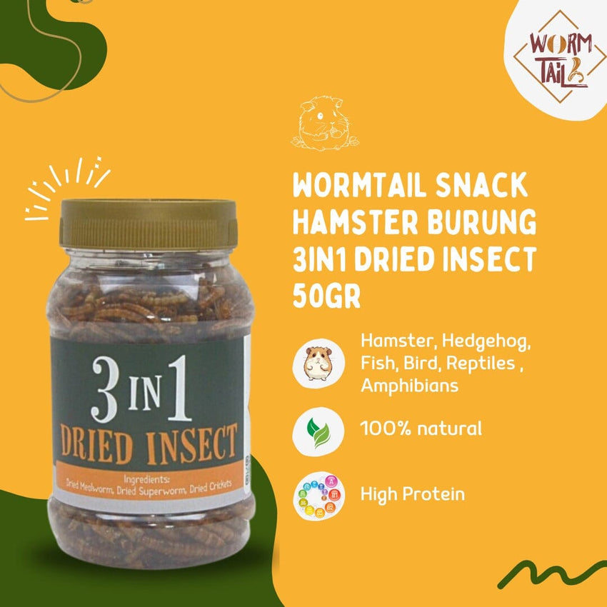 WORMTAIL Snack Hamster Burung 3in1 Dried Insect 50gr Small Animal Snack Pet Republic Indonesia 