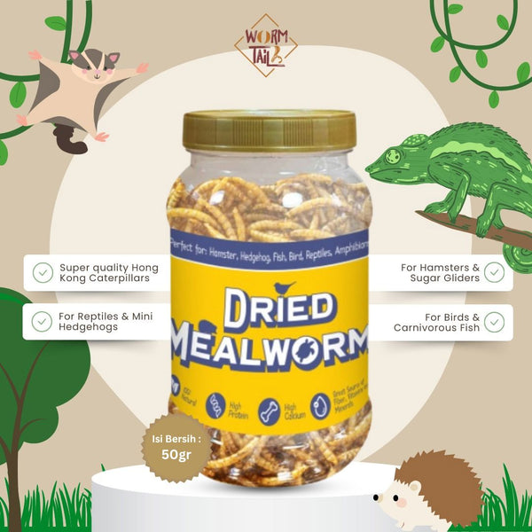 WORMTAIL Ulat Hongkong Kering Dried Mealworm 50gr Small Animal Food NoBrand 