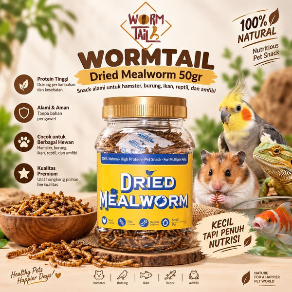 WORMTAIL Ulat Hongkong Kering Dried Mealworm 50gr Small Animal Food NoBrand 