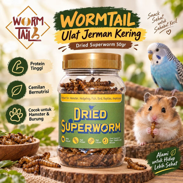 WORMTAIL Ulat Jerman Kering Dried Superworm 50gr Small Animal Snack Tidak ada merek 