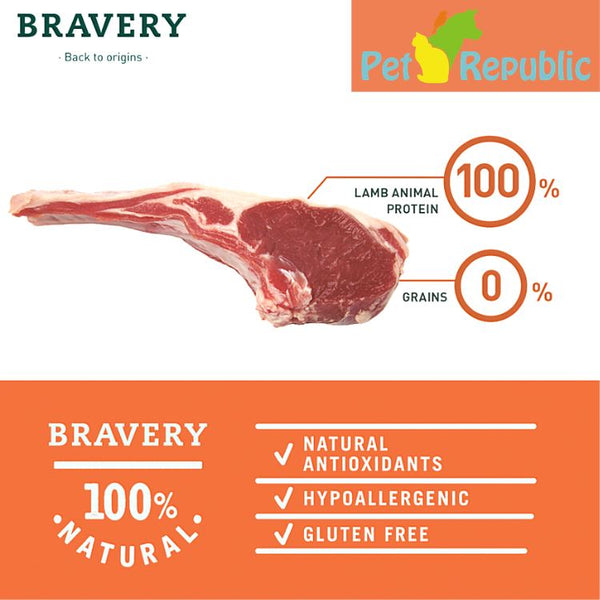 BRAVERY Medium Adult Dog LAMB 12kg Dog Food Dry Bravery 