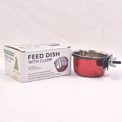 EXOTICNUTRITION Stainless Steel Feeding Dish with Clamp Small Animal Supplies Exotic Goods Red 