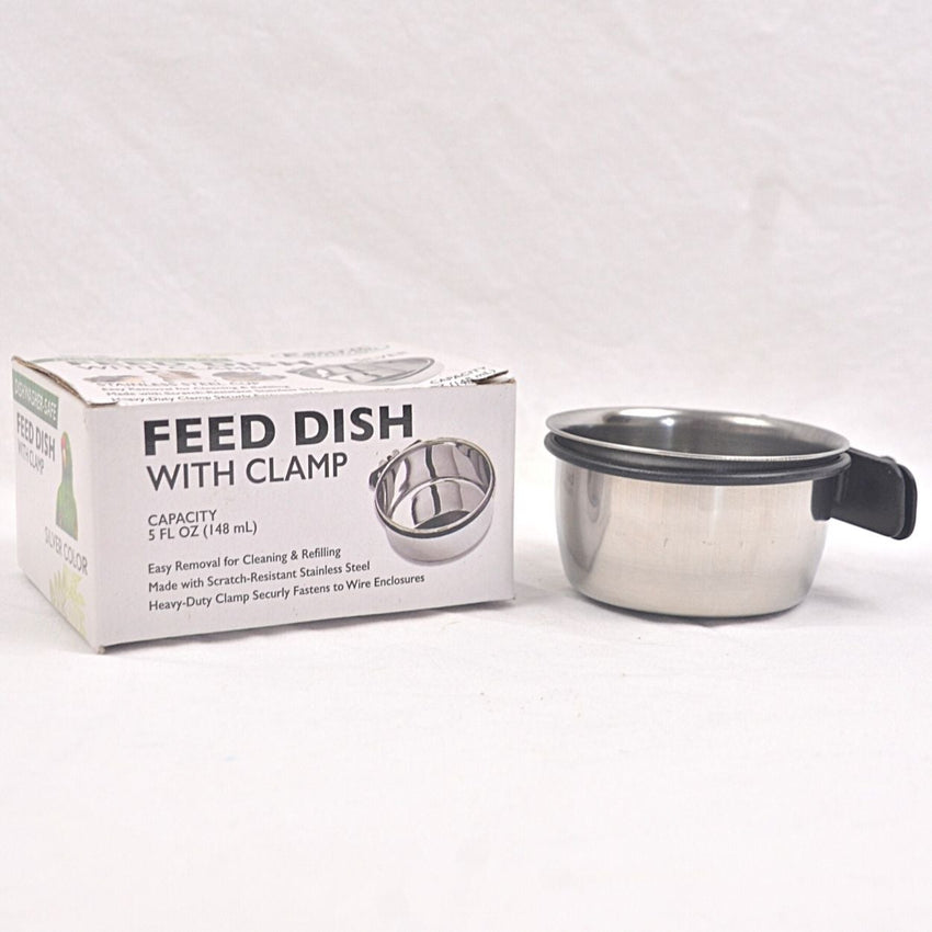 EXOTICNUTRITION Stainless Steel Feeding Dish with Clamp Small Animal Supplies Exotic Goods Silver 